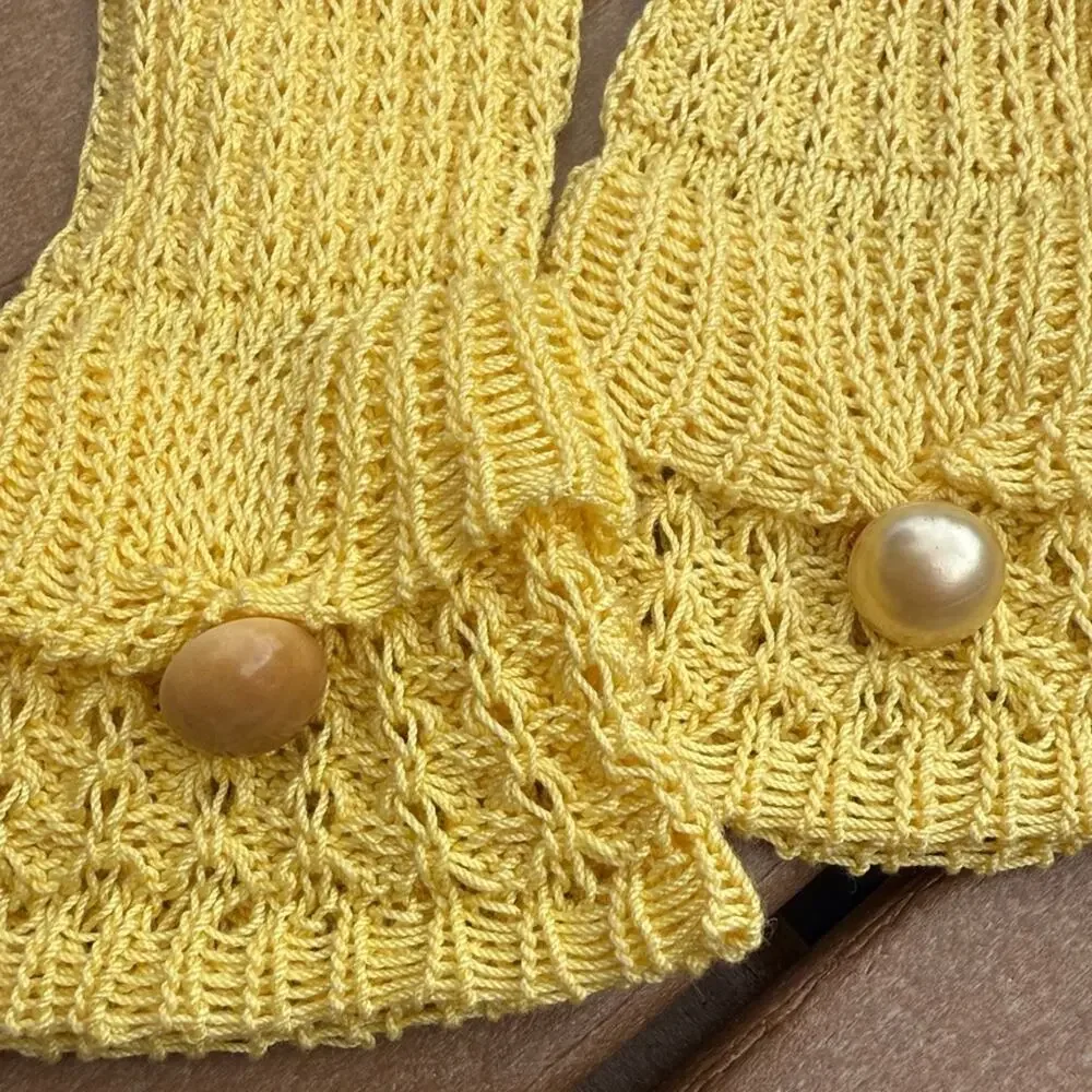 Vintage 40s-50s Yellow Knit Crochet Gloves